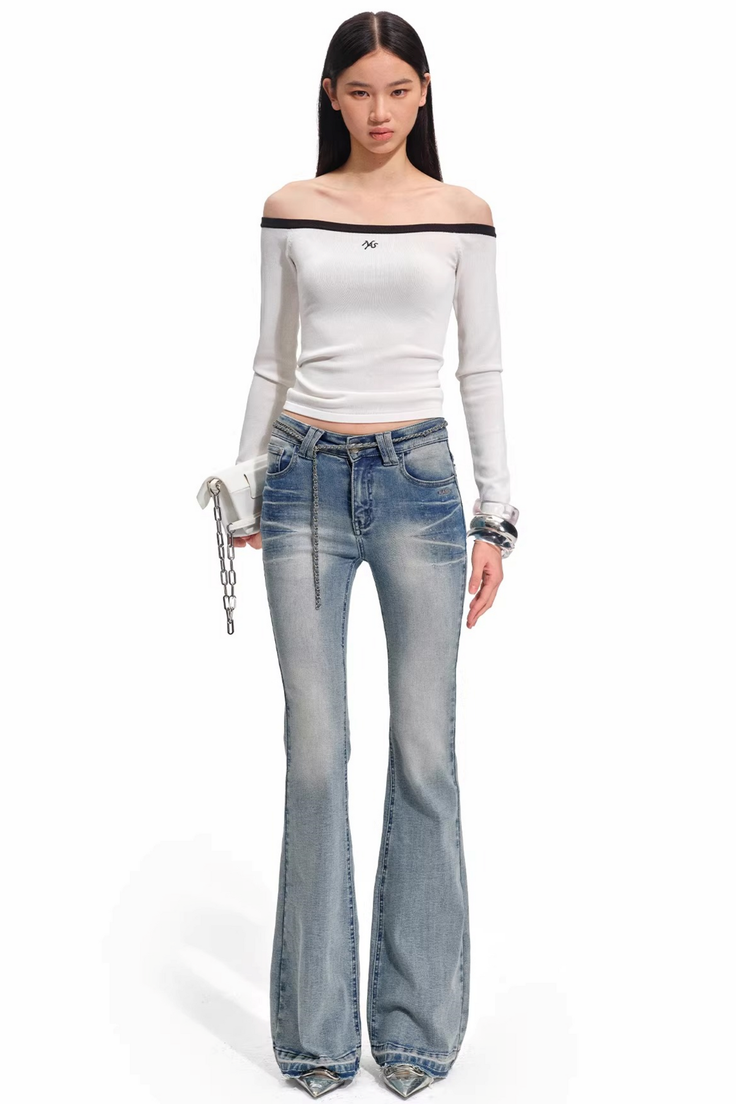 Color-Block Off-Shoulder Knit Top