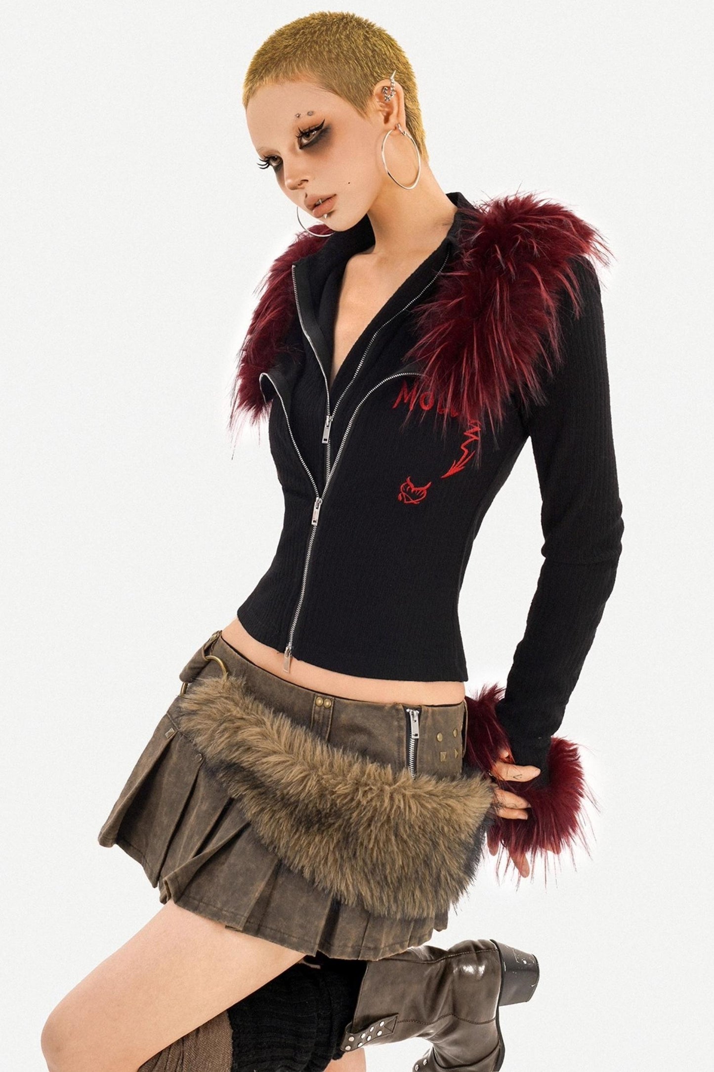 Flame Fur Collar Cardigan