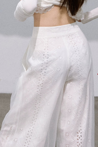 Shimmer Cotton Wide-Leg Pants