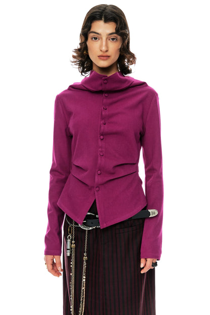 Fuchsia Tweed Trim Woolen Top