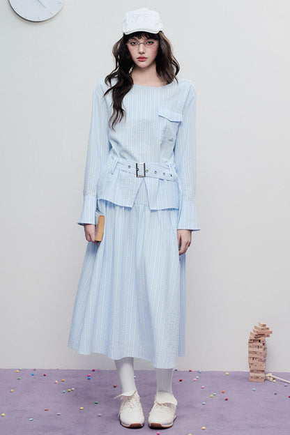 Airy Stripe Two Piece Skirt Set-Up