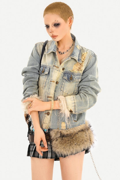 Gradient Distressed Denim Jacket