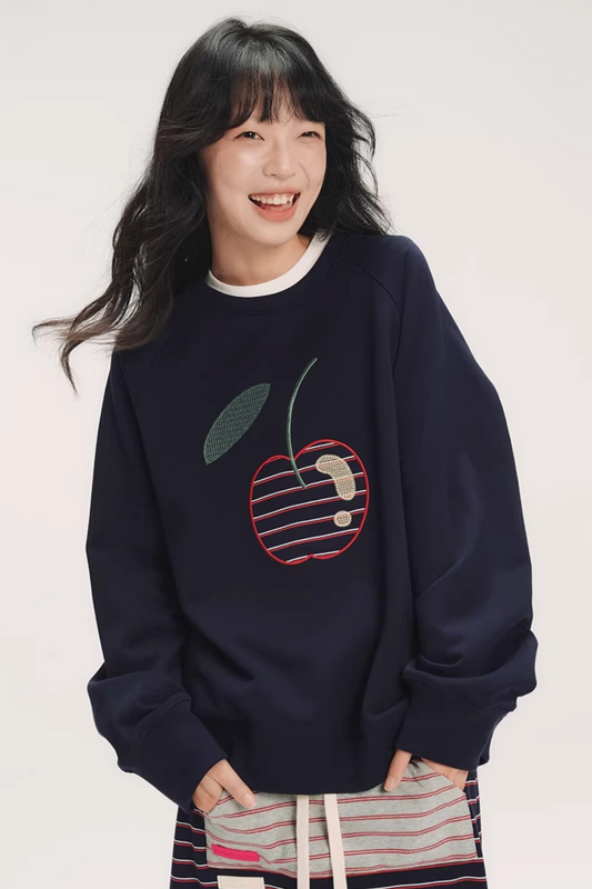 Striped Cherry Patchwork Sweatshirt