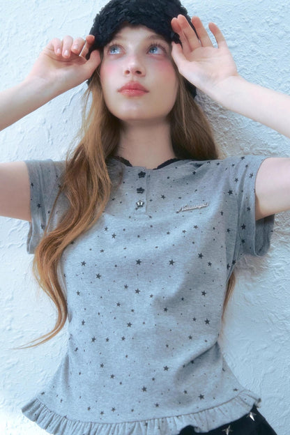 Lace-Trimmed Slim Fit Tee