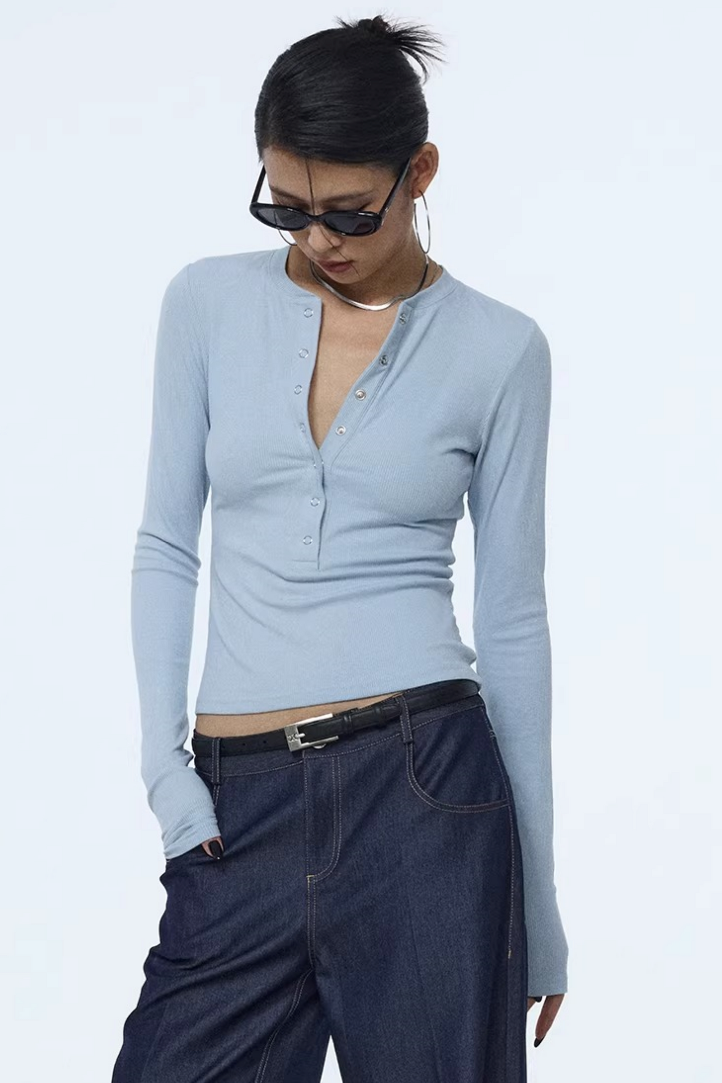Henry Collar Knit Blouse