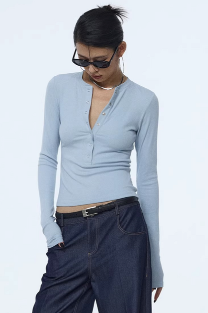 Henry Collar Knit Blouse