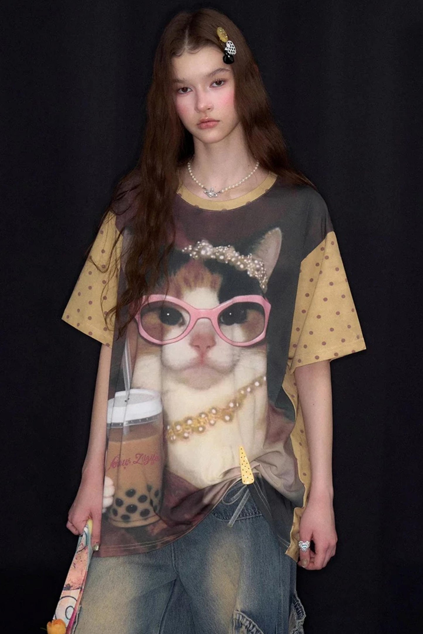 Cat Print Loose T-Shirt