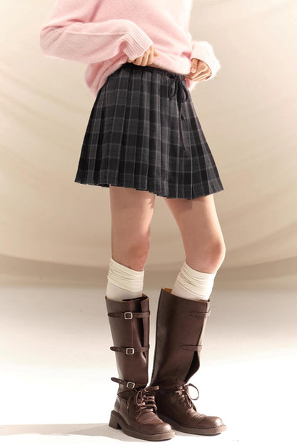 Gray Plaid Pleated Skirt