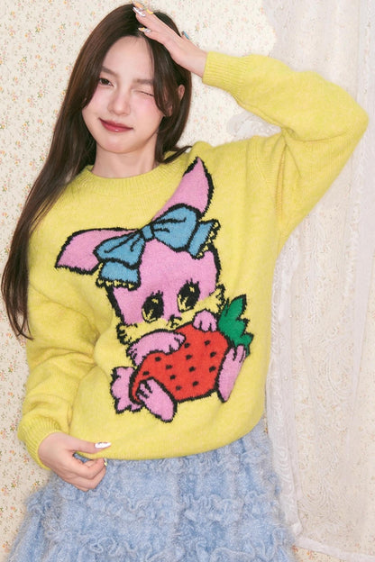 Peach Heart Animal Sweater