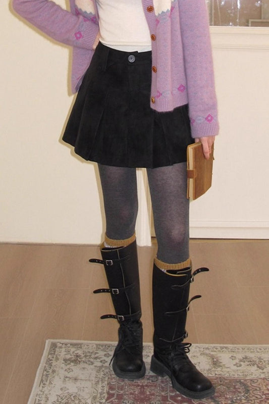 Vintage Distressed Leather Pleated Skirt