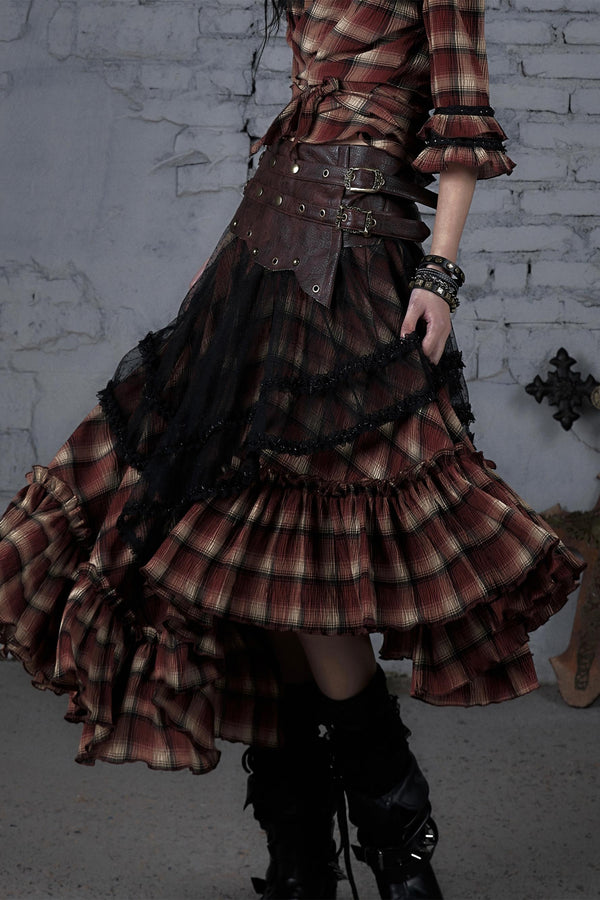 Dual-Wear Plaid Lace Bustier Skirt