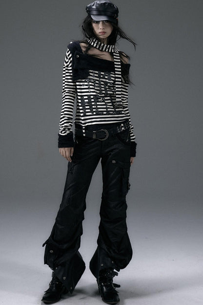 Diagonal Stripe Punk Long-Sleeve Top