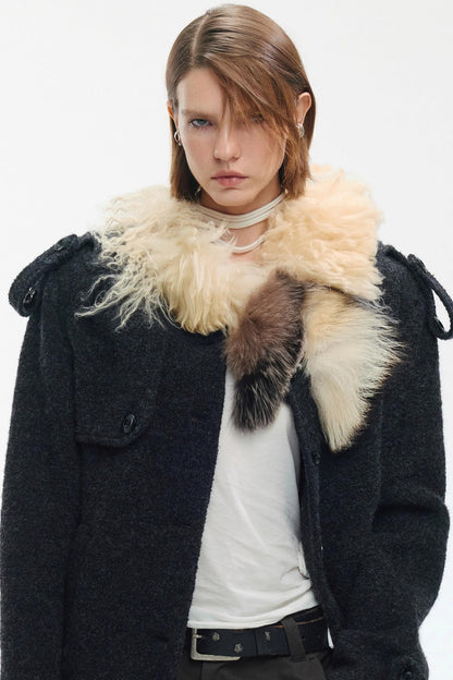 Wool Color-Blocked Fur Scarf