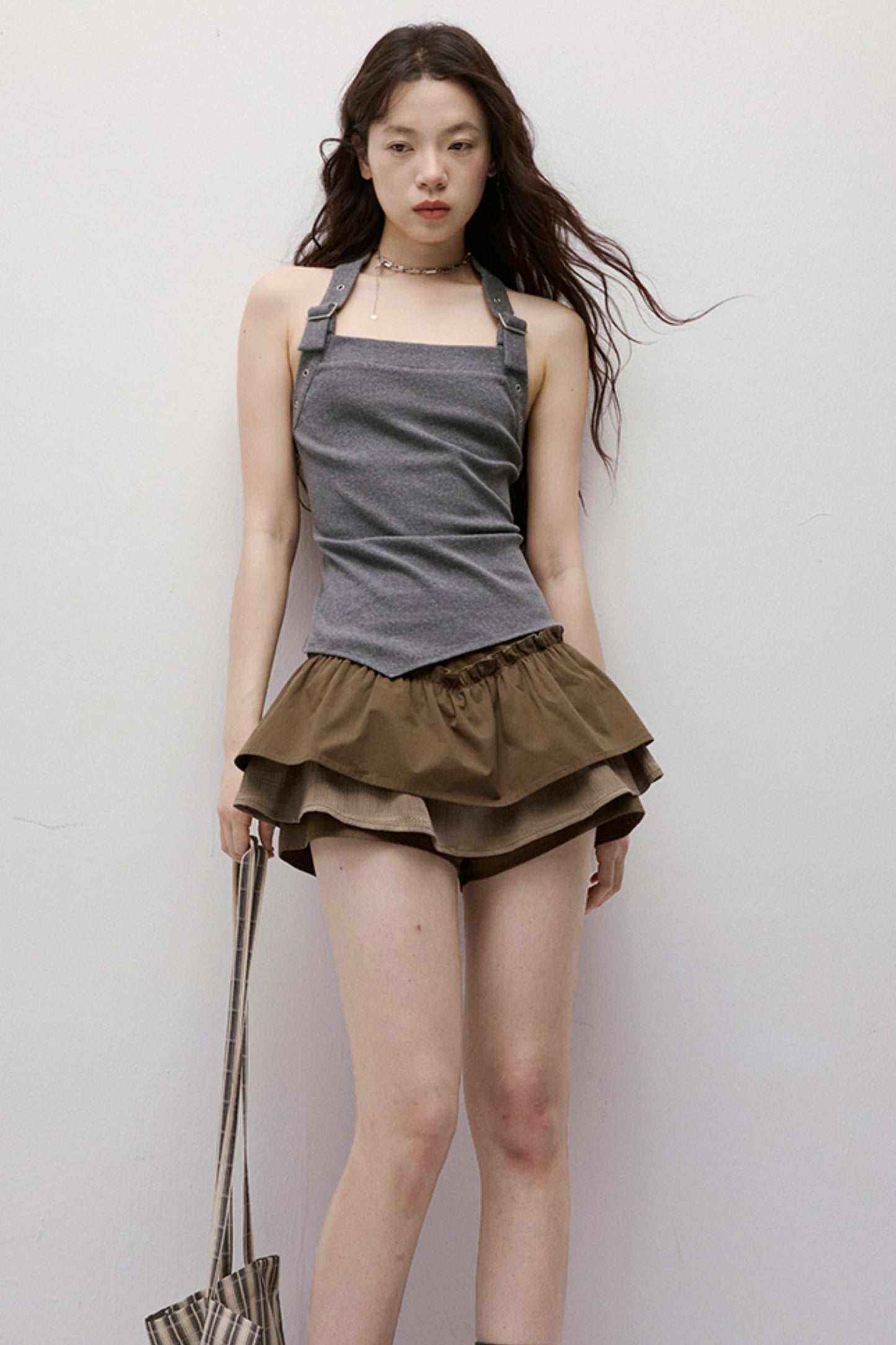 Dreamscape Stitched Brown Puffy Skirt