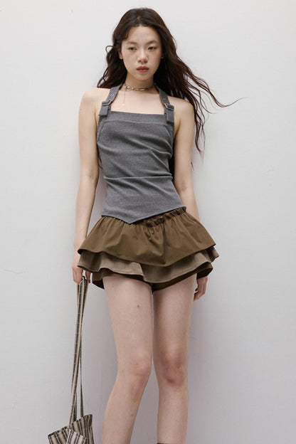 Dreamscape Stitched Brown Puffy Skirt