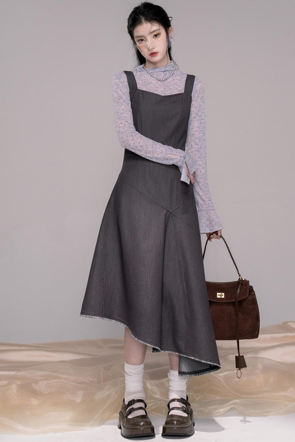 Twilight Gray Polka Dot Shirt Dress Set-Up