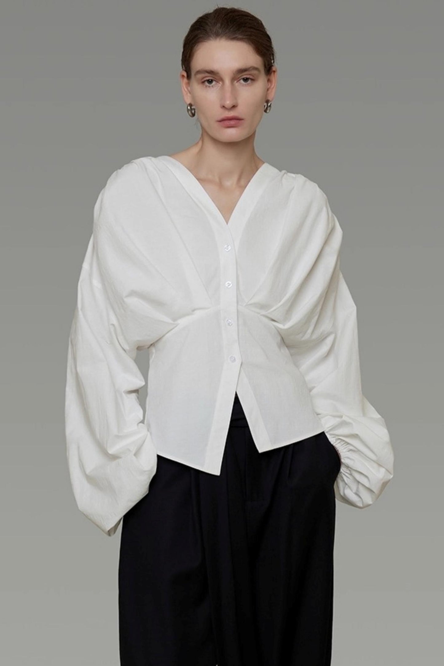 Waist Cinching Silhouette V-Neck Top