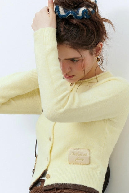 Monogram Patch Crew Neck Fleece Cardigan