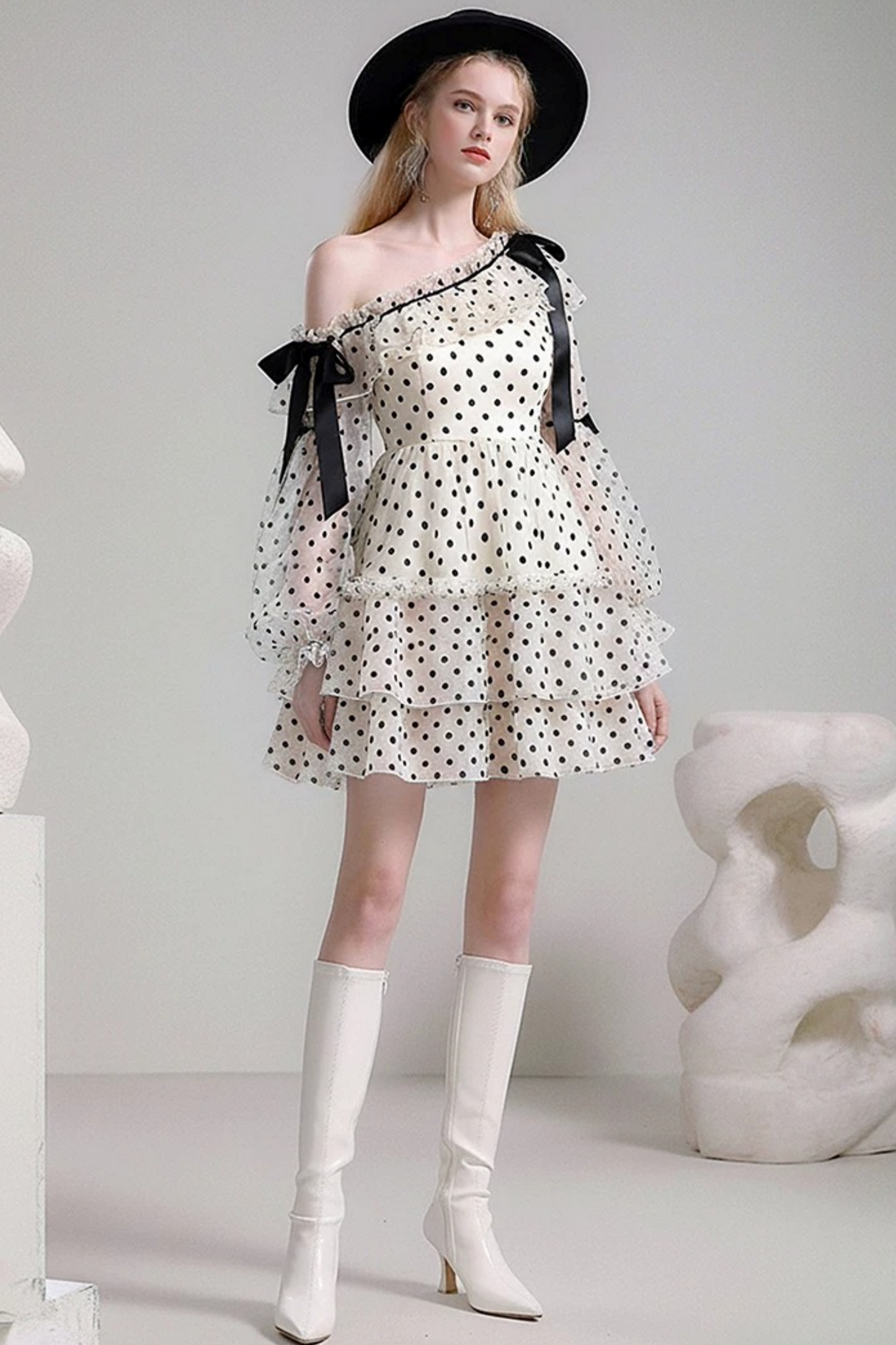 Polka Dot One-Shoulder Dress