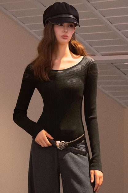 Gradient Large Neckline Knit Top