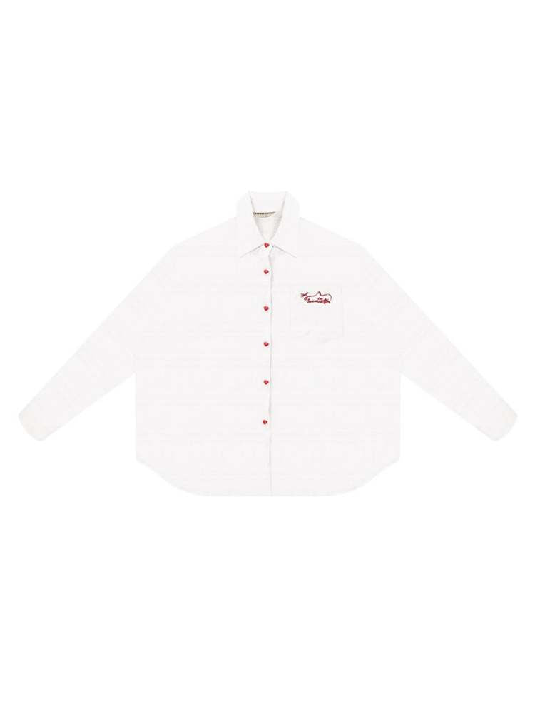 Heart Button Logo Embroidery Semi-Sheer Shirt