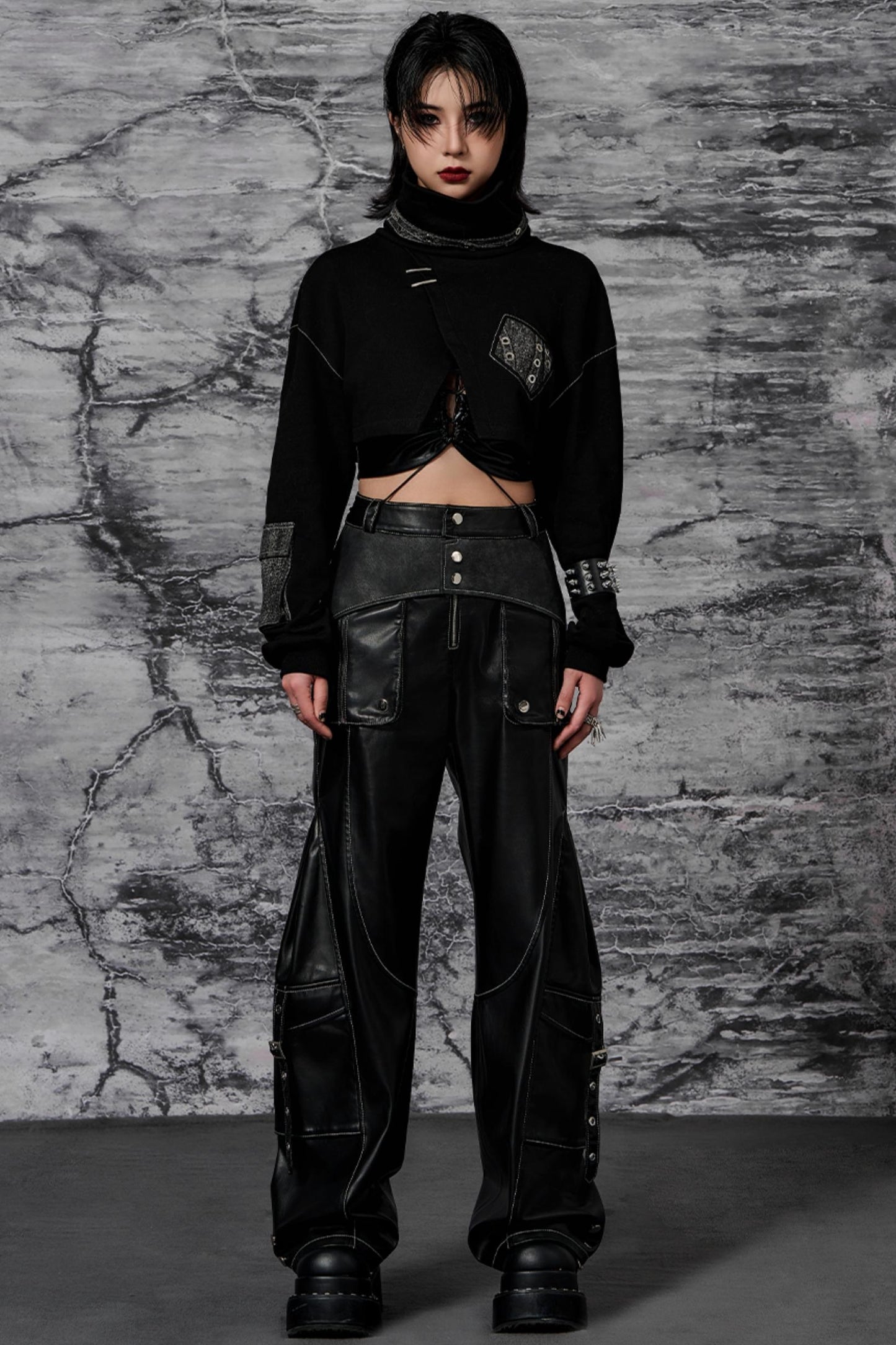 Metallic Trim Leather Pants