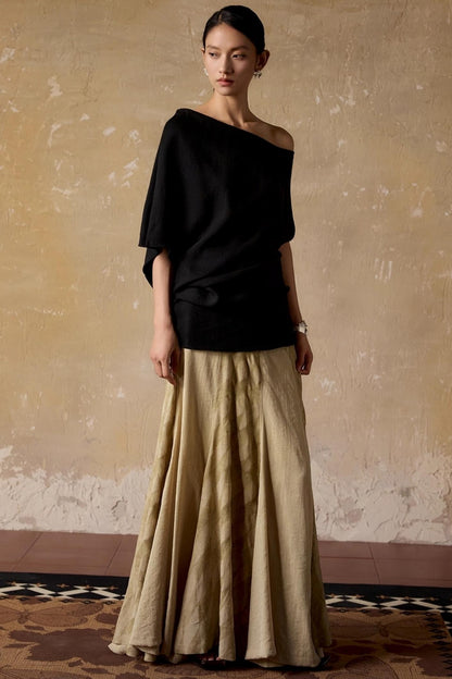 Black Shoulder Irregular Design T-Shirt