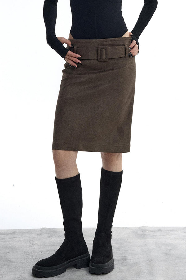 Detachable Belt Suede Skirt