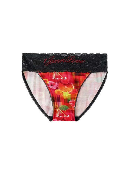 Rhinestone Embroidery Fruit Print Wide Lace Panties