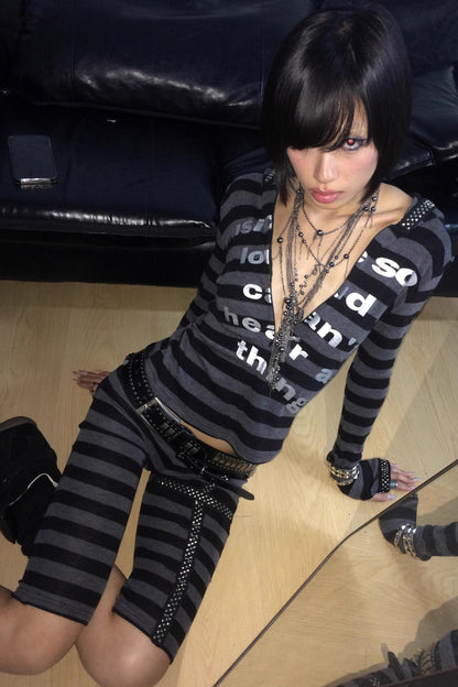 Elastic Striped Fingerless Top Set-Up