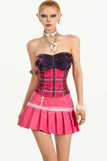 Color-block Peplum Top Skirt Set-Up