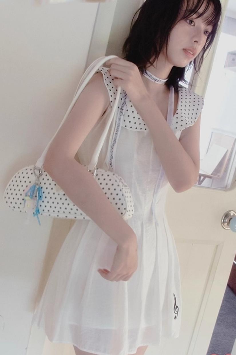 White Polka Dot Embroidered Babydoll Dress