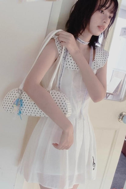 White Polka Dot Embroidered Babydoll Dress