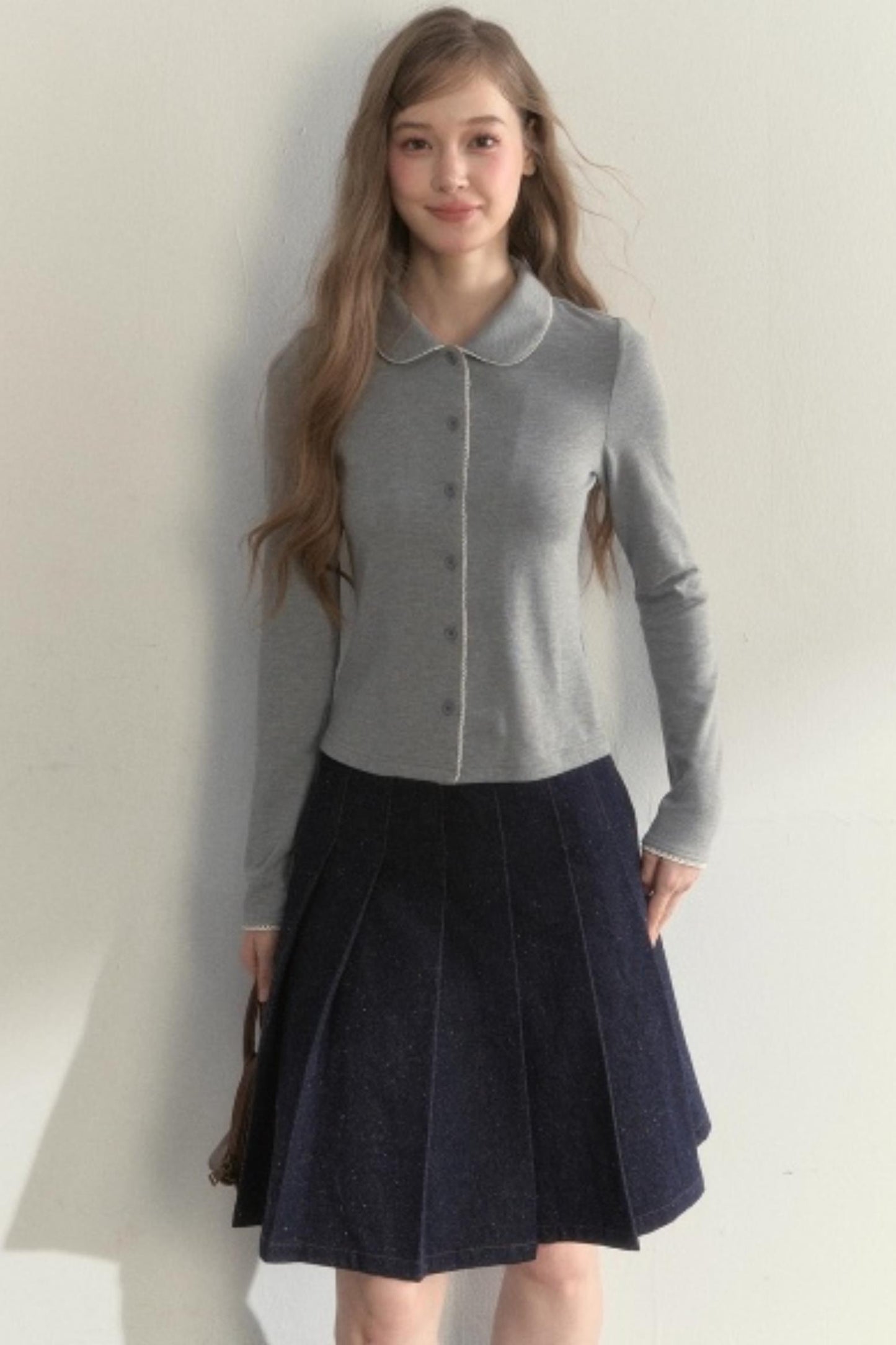 Pink and Gray Doll Collar Top