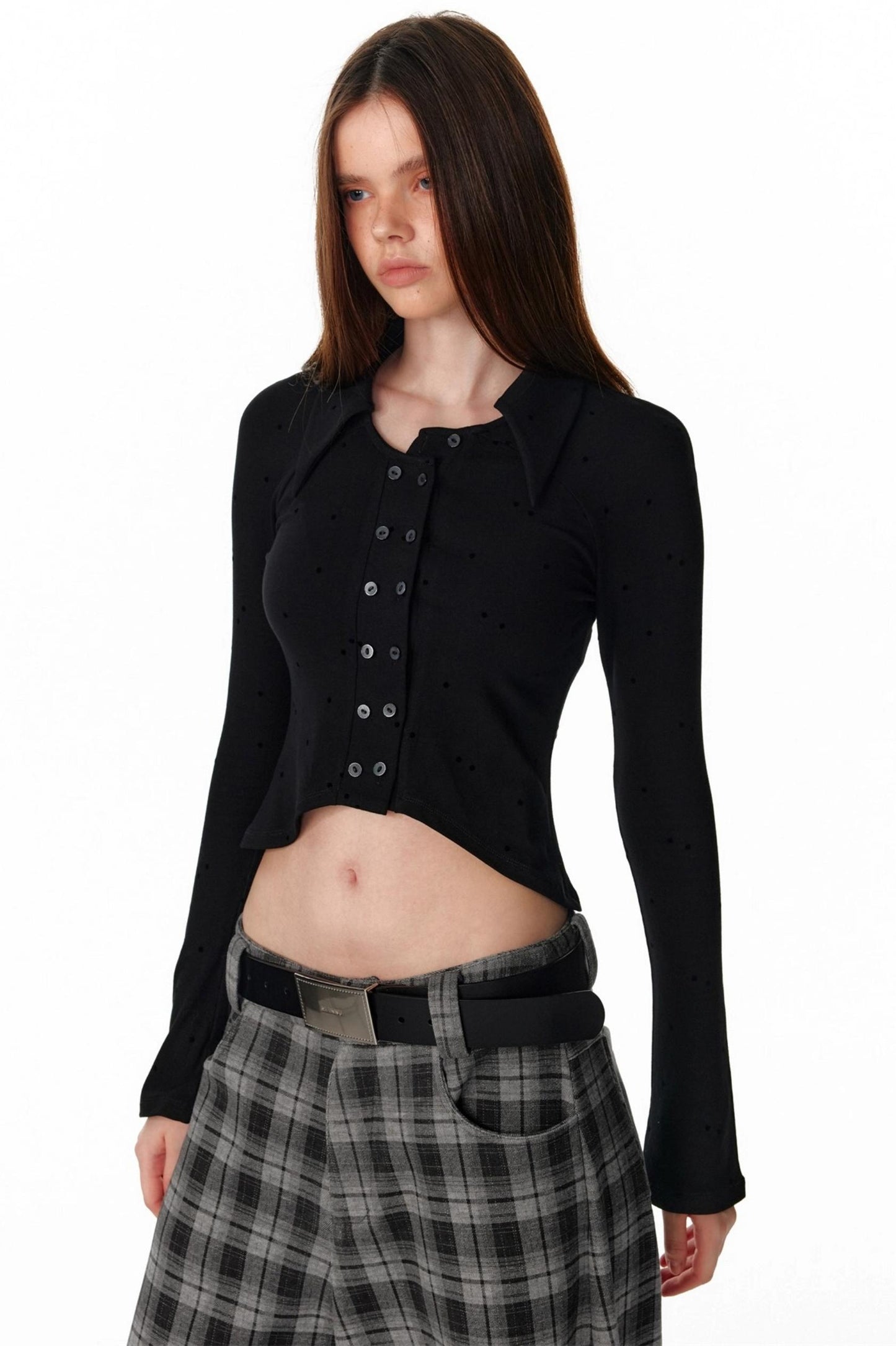 Vintage Polka Dot Slim Long Sleeve T-Shirt