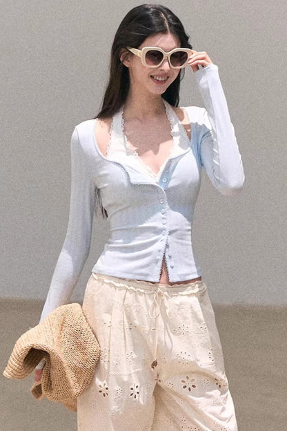 Lace-Trimmed Halter Neck Camisole