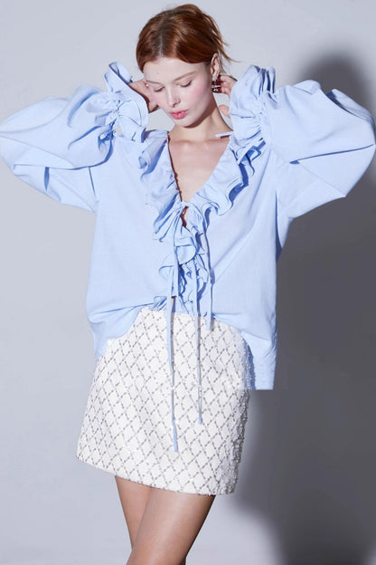 Summer Romantic Ruffled V-Neck Shirt