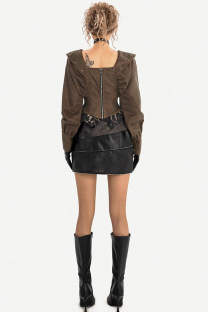 Black Leather A-Line Skirt