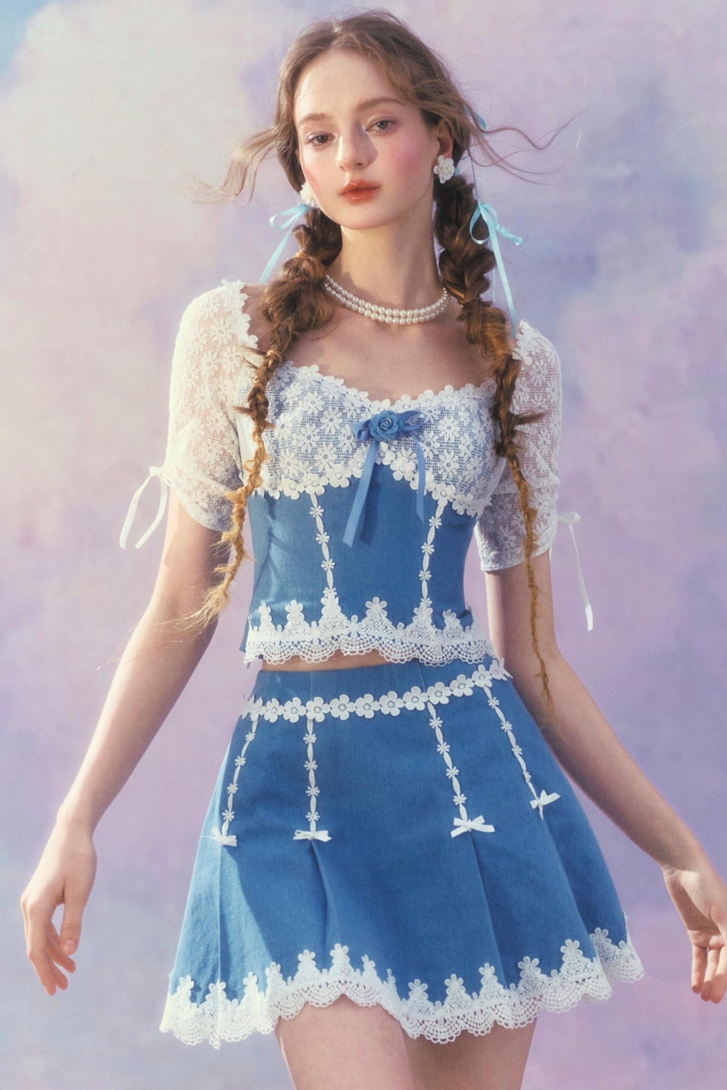 Patchwork Denim Skirt Set-Up