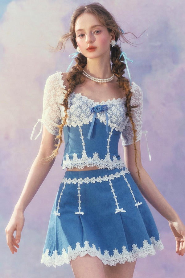 Patchwork Denim Skirt Set-Up