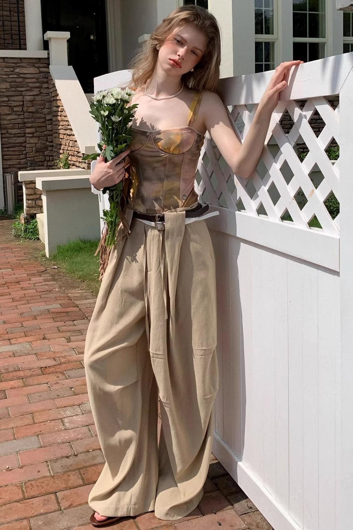 Pink Coffee Color Ink Smudge Print Camisole