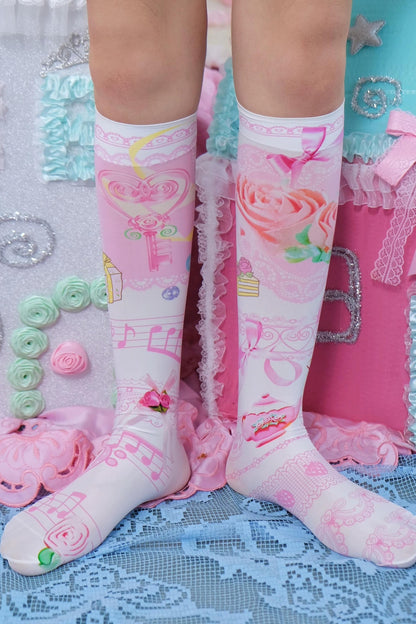 Vintage Print Mid-Calf Socks
