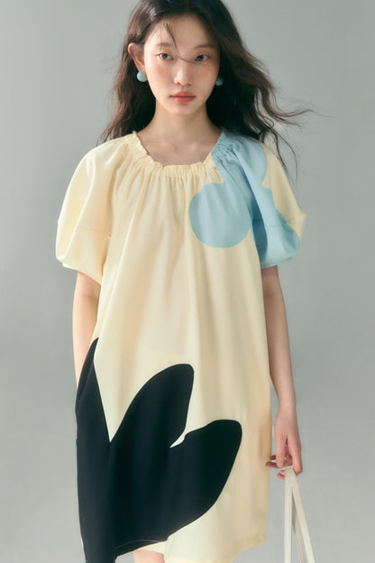 Original Blue Star Patchwork Crewneck Dress