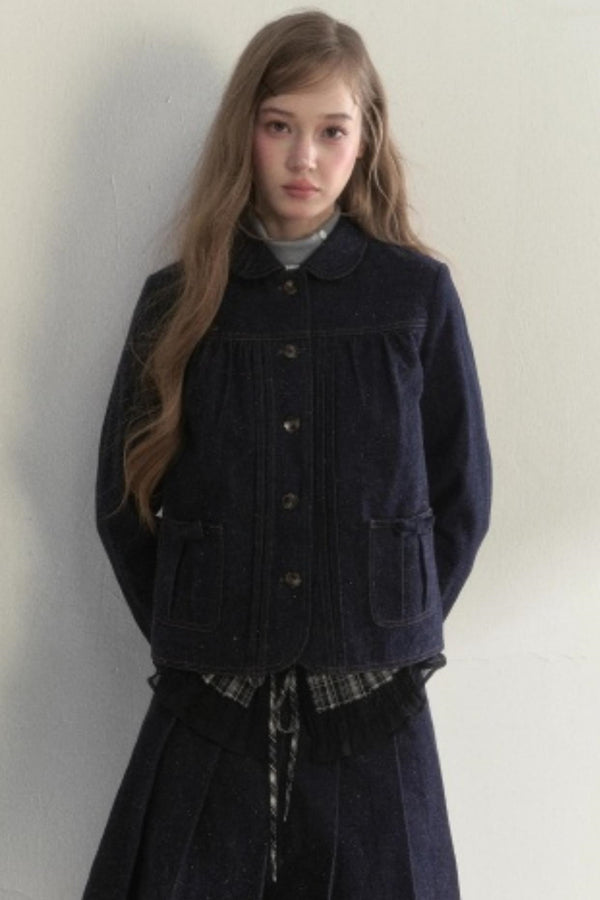 Vintage Denim Pleated Jacket Set-Up