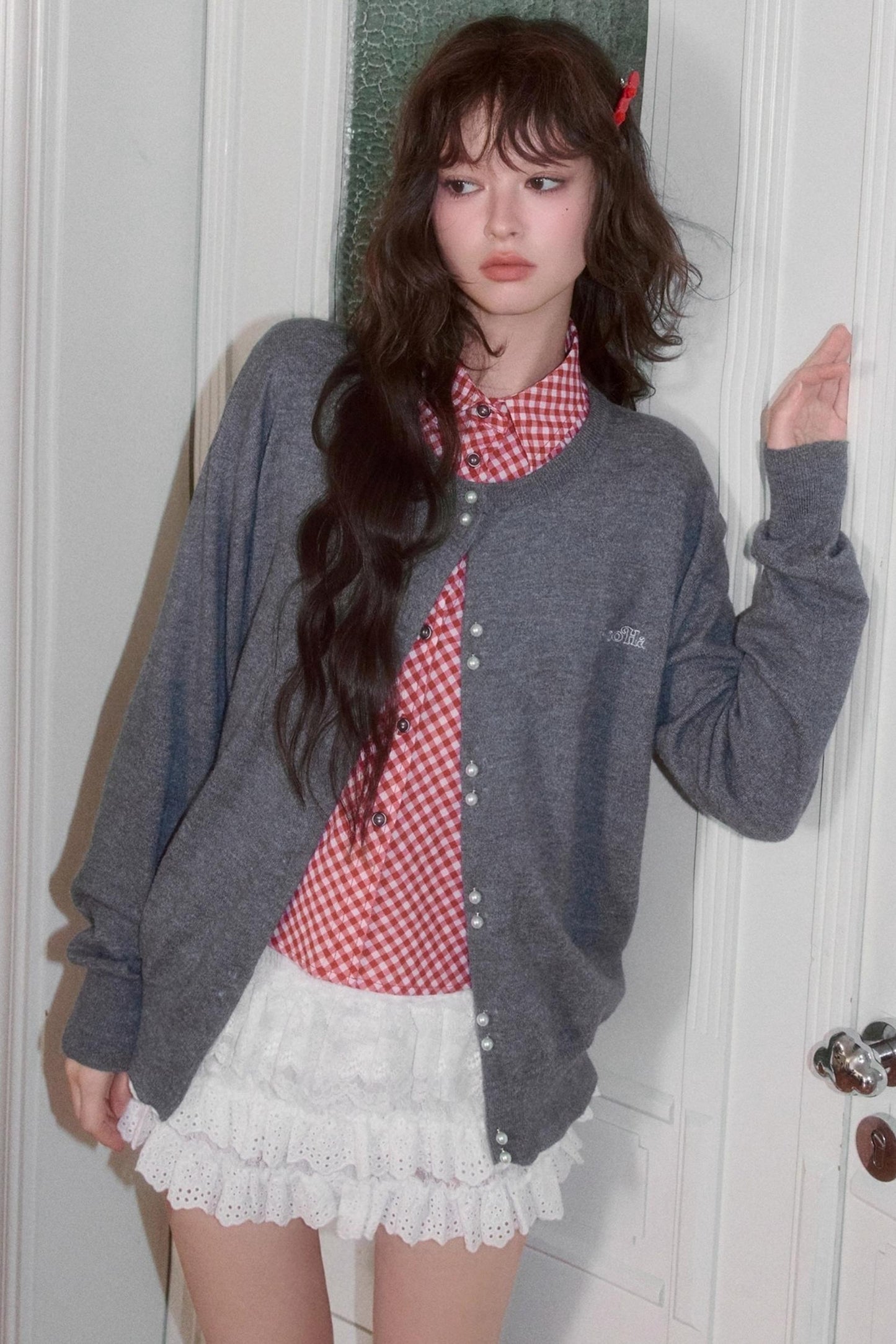 Versatile Pearl Buckle Knit Cardigan