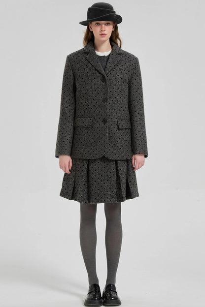 Winter Gray Polka Dot Woolen Suit Set-Up