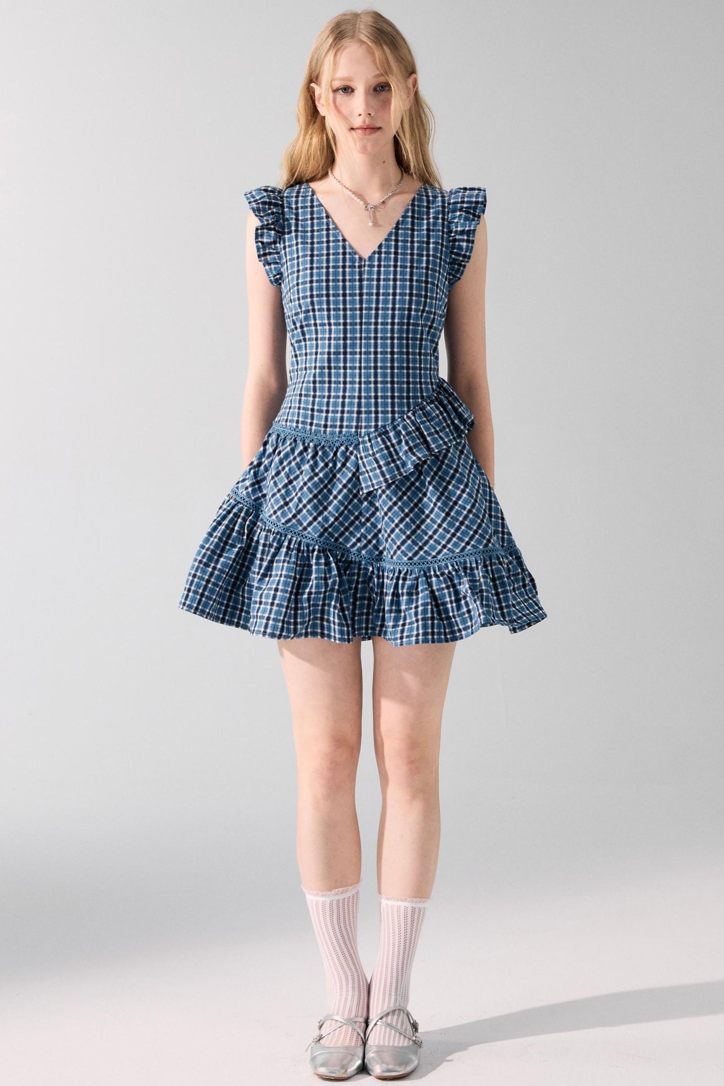 Plaid Fly Sleeve Dress