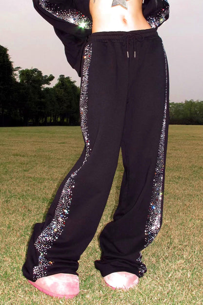 Sweatpants mit weinendem Einhorn und Strasssteinen
