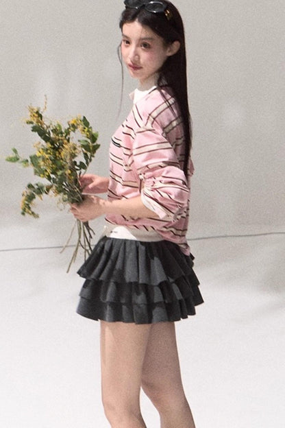 Contrasting Striped Long-Sleeve Shirt