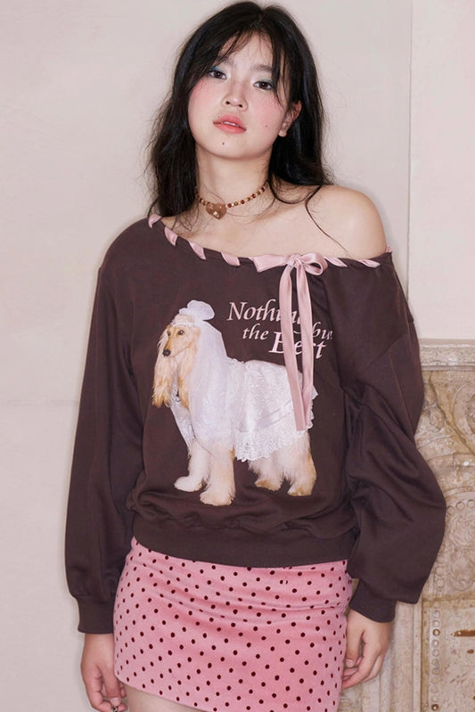 Poodle Print Off-Shoulder Top